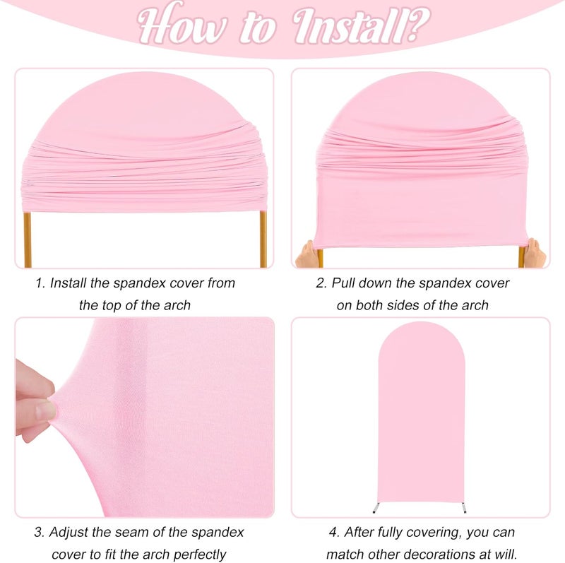 Fivenl Spandex Fitted Wedding Arch Cover 7.2FT Pink Arch Backdrop Cover, Round Top Chiara Backdrop Stand Covers for Wedding Birthday Party Baby Shower Banquet Arch Decoration (Pink, 7.2FT) - Image 5